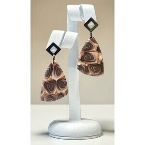 Handmade Metallic Copper Polymer Clay Dangle Earrings Stainless Steel Posts